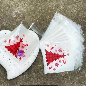 100pcs,  Self-sealing Cute Red Christmas Tree Pattern Snowflake Printed Bags
